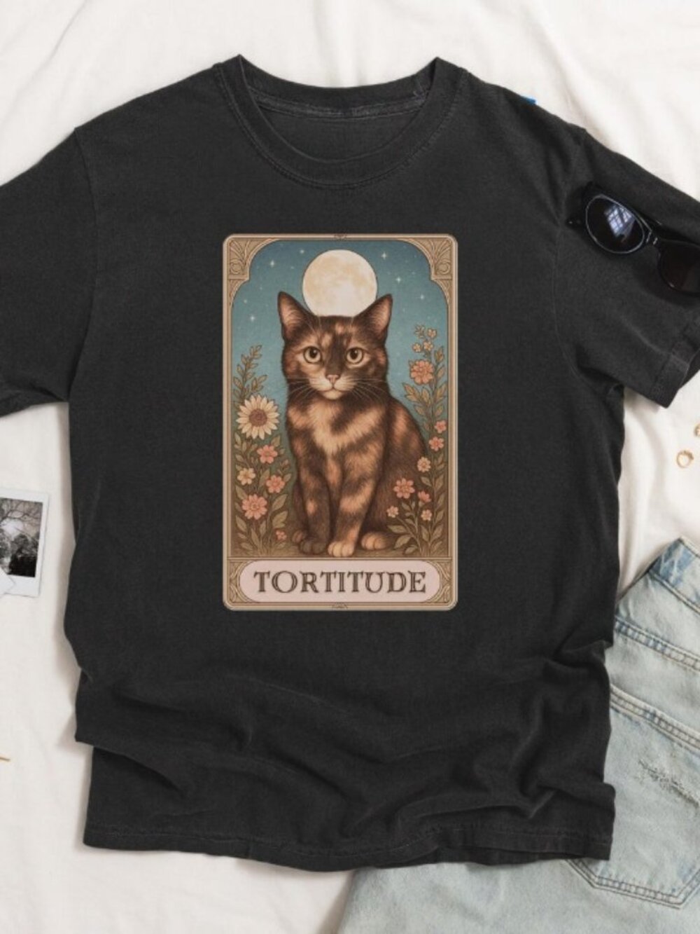 Tortie Cat Lover Tee, Witchy Tarot Cat T-Shirt